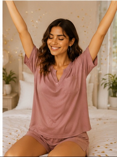 Women’s Mauve Short Sleeve V-Neck Sleep T-Shirt with Pocket